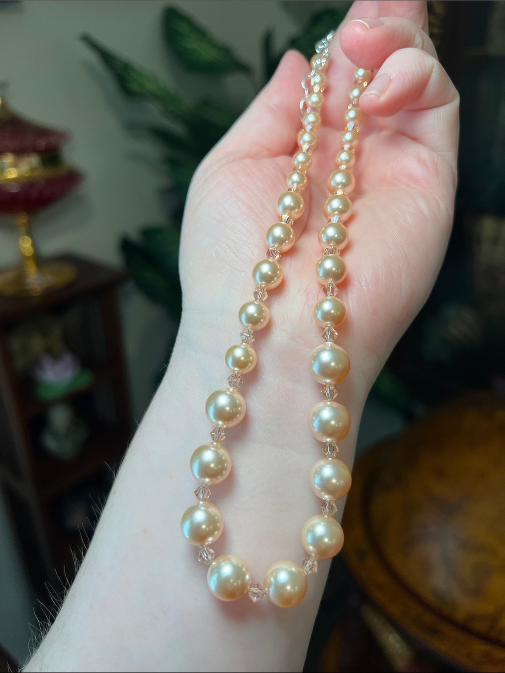 Classic Blush Pink Pearl and Swarovski Crystal Beaded Necklace